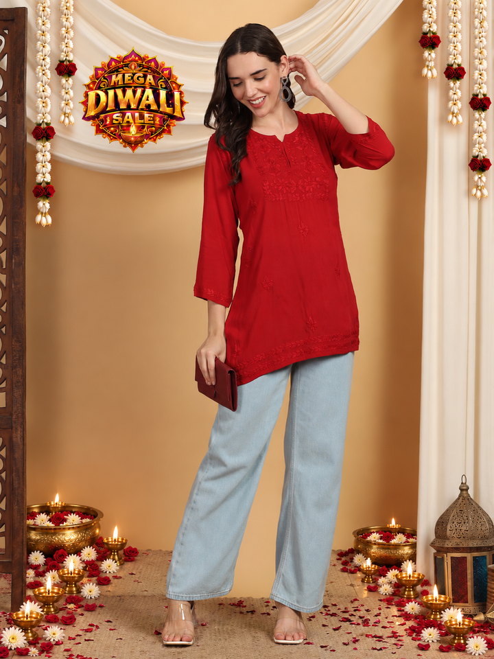 Samyra Chikankari Modal Short Kurti – Diwali festive main image
