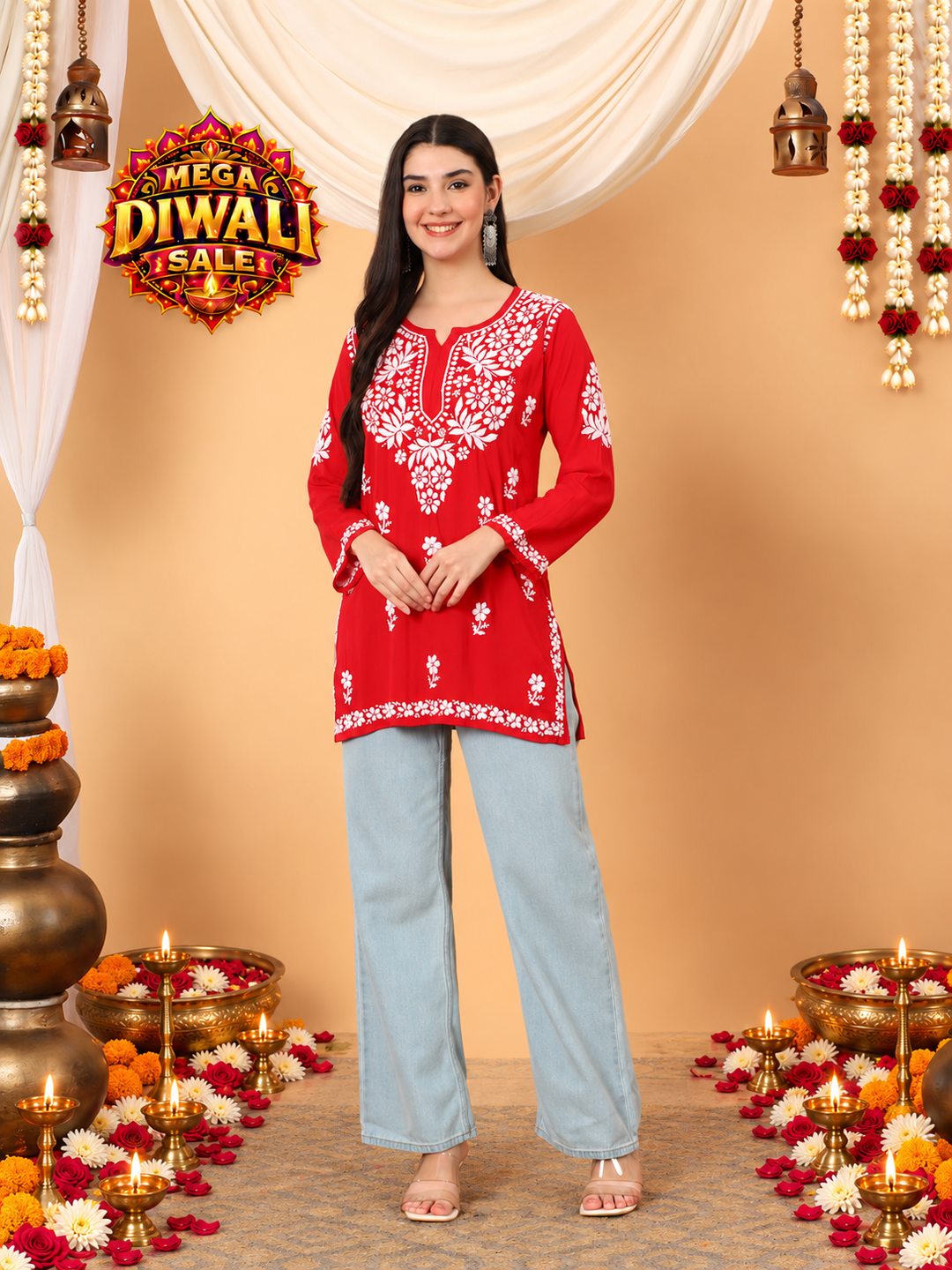 Sanya Modal Chikankari Short Kurti – Diwali festive main image