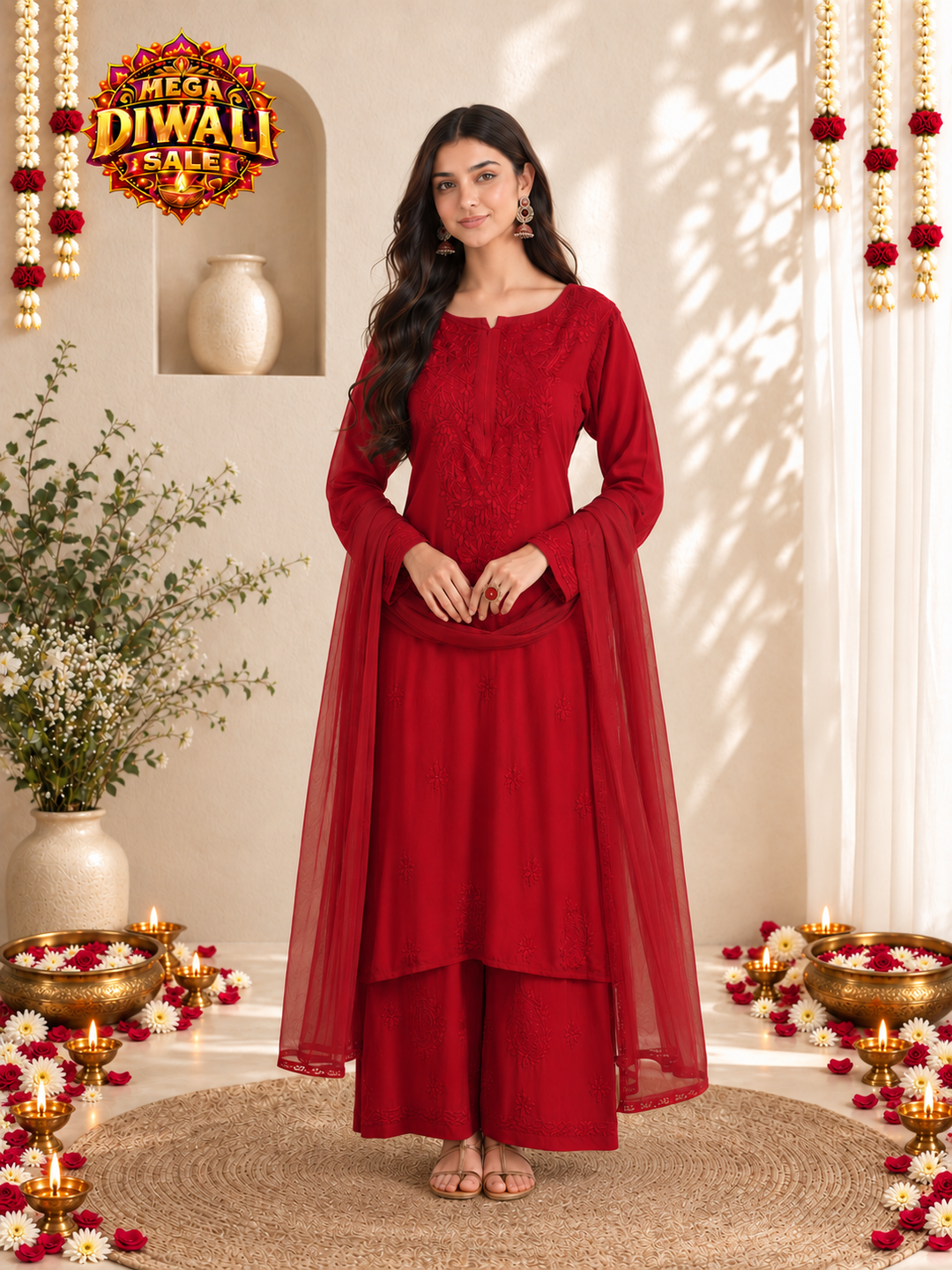 Seher Chikankari Rayon Co-ord Set – Diwali festive main image