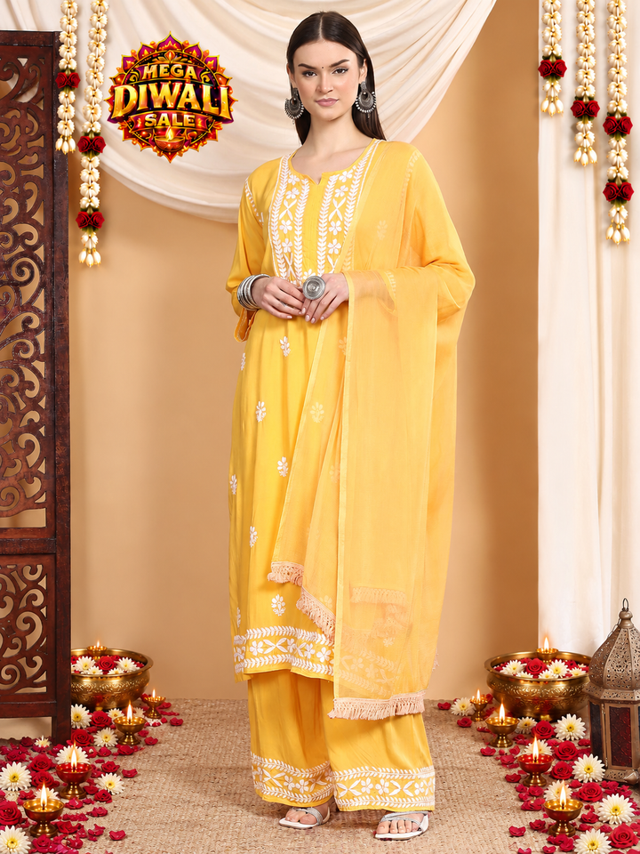 Shiza Chikankari Premium Modal Co-ord Set – Diwali festive main image
