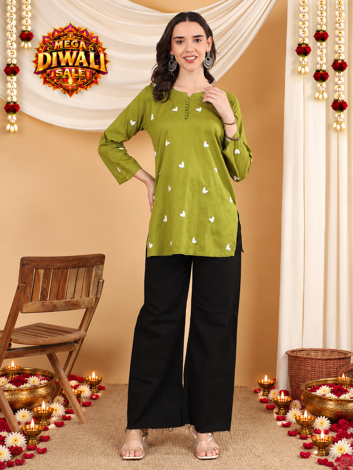 Sitara Cotton Chikankari Short Kurti for Women – Diwali festive main image