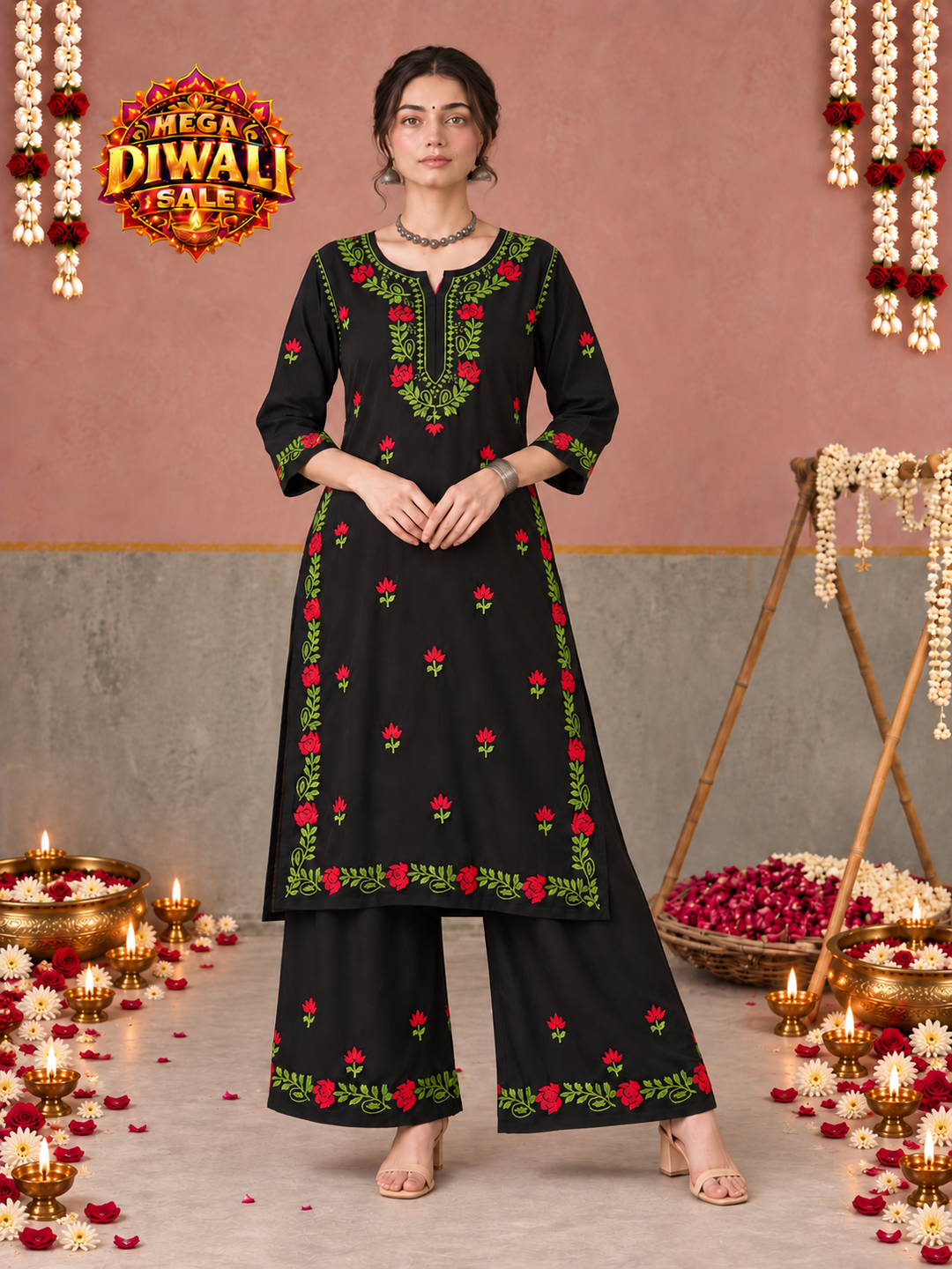 Surmai Rayon Chikankari Co-ord Set – Diwali festive main image
