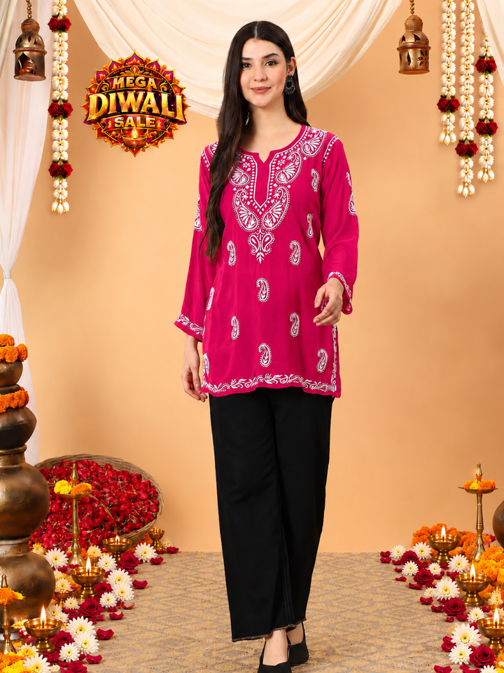 Tripti Modal Chikankari Short Kurti – Diwali festive main image