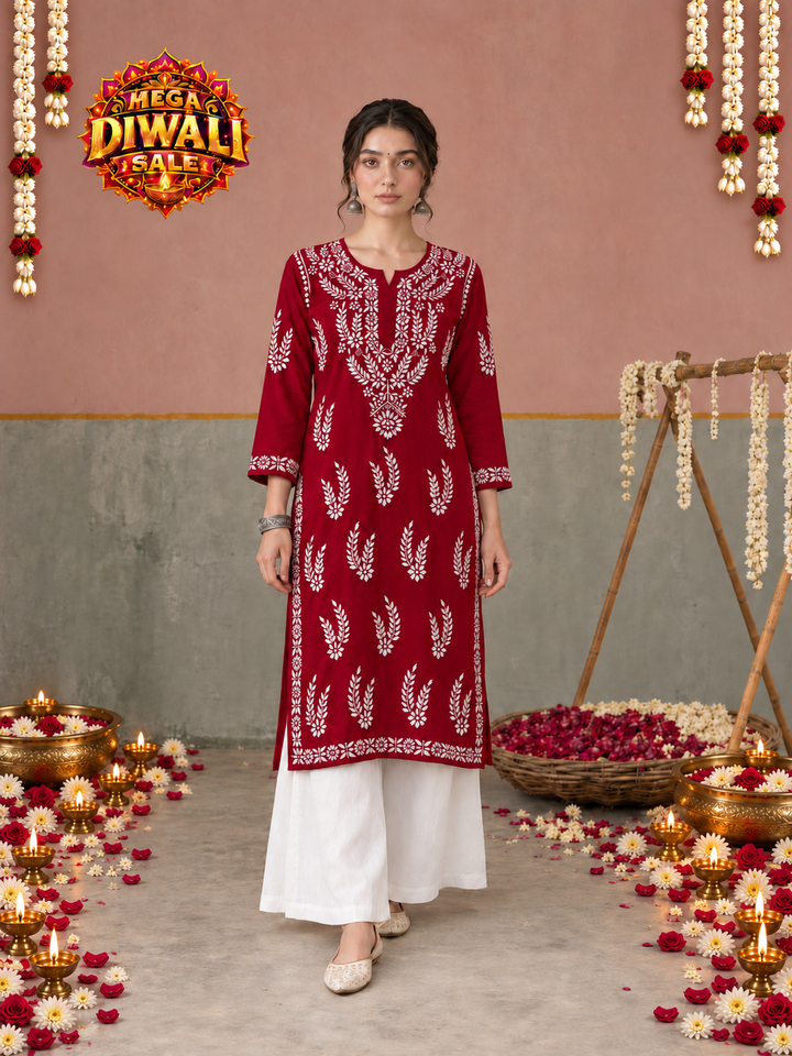 Vamika Chikankari Rayon Straight Kurta – Diwali festive main image