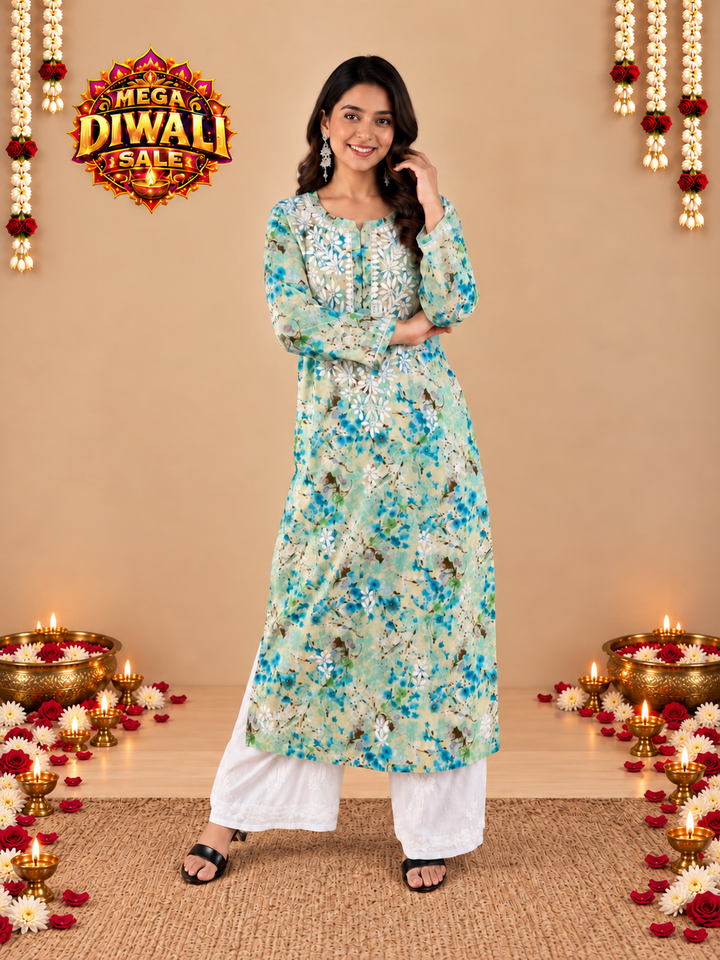 Zehra Mulmul Chikankari Straight Kurta – Diwali festive main image