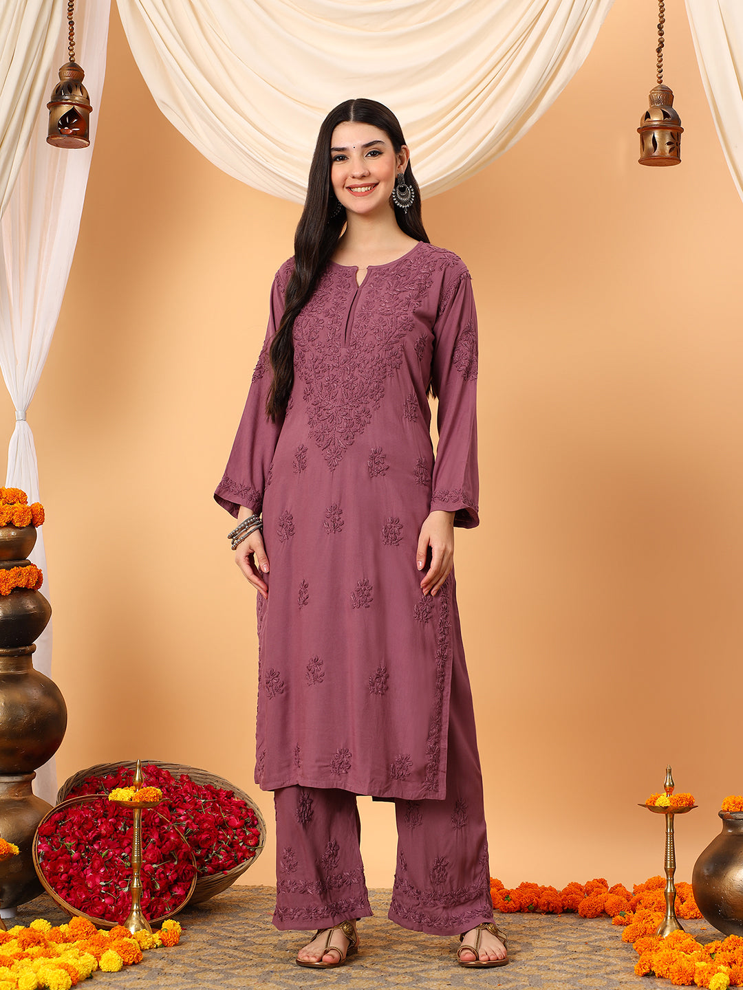 Faiza Chikankari Rayon Co-ord Set | Poshak Chikan Studio