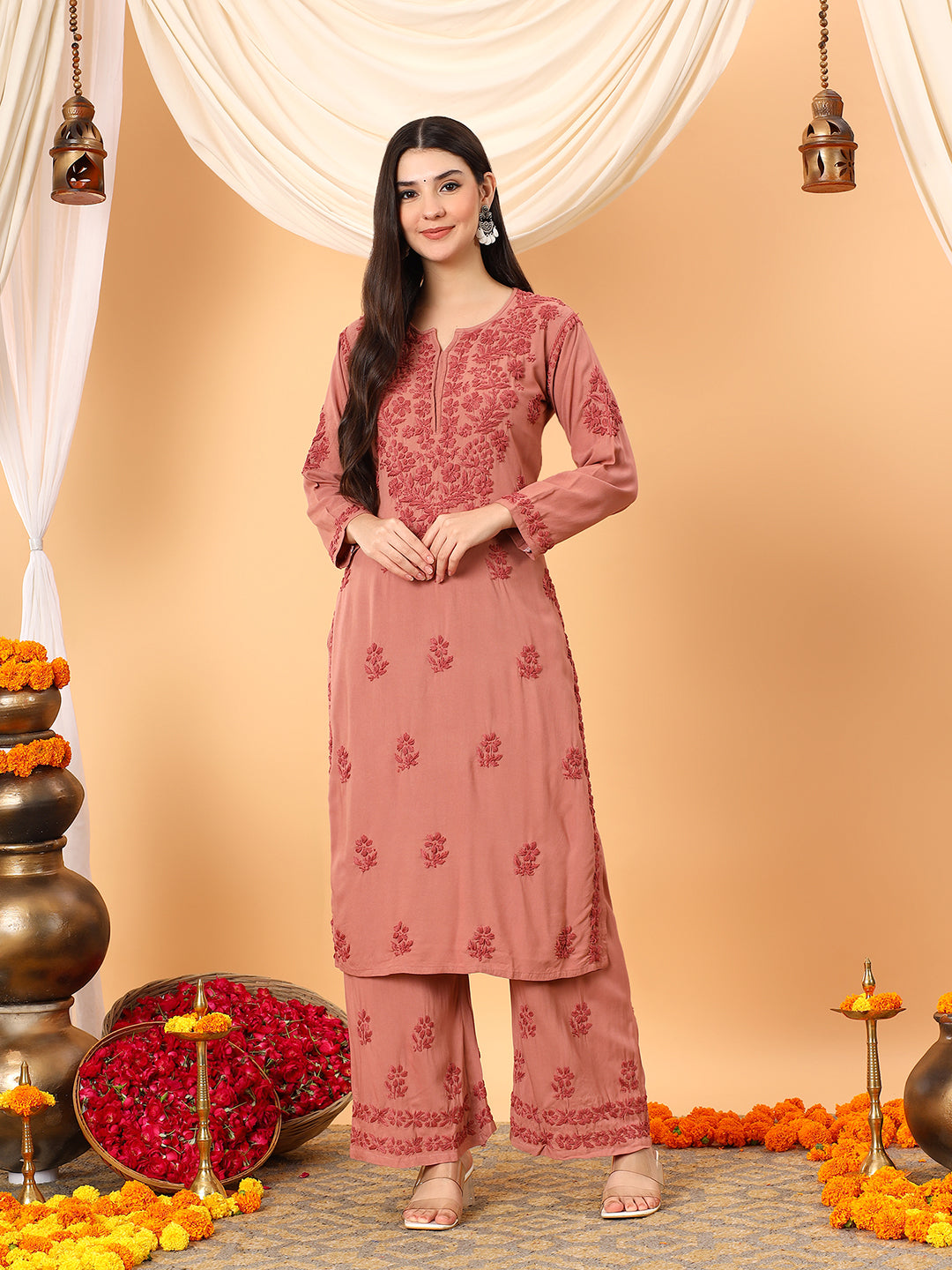 Faiza Chikankari Rayon Co-ord Set – Poshak Chikan Studio