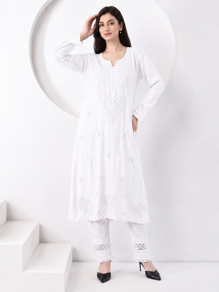Falaq Chikankari Rayon Mukaish Straight Kurta