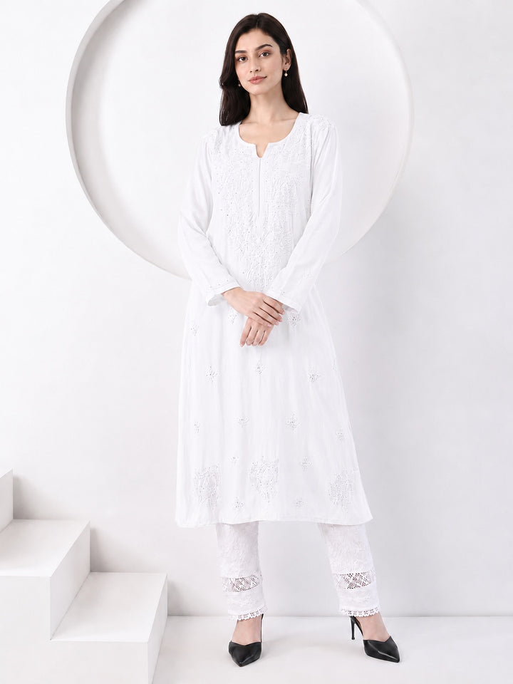 Falaq Chikankari Rayon Mukaish Straight Kurta