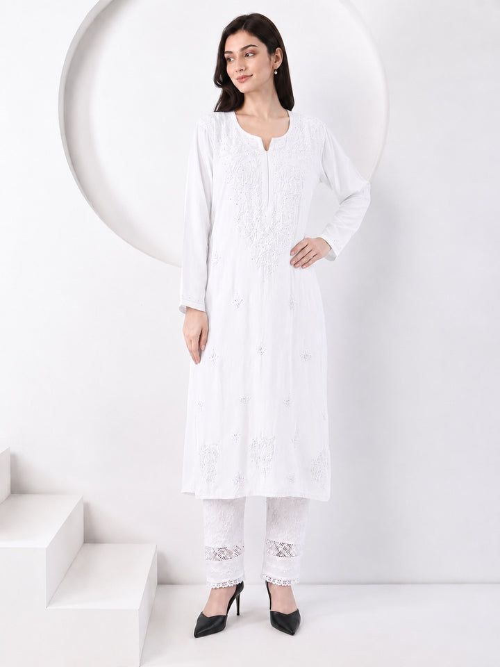 Falaq Chikankari Rayon Mukaish Straight Kurta