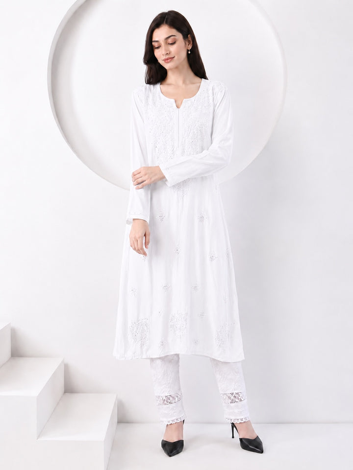 Falaq Chikankari Rayon Mukaish Straight Kurta