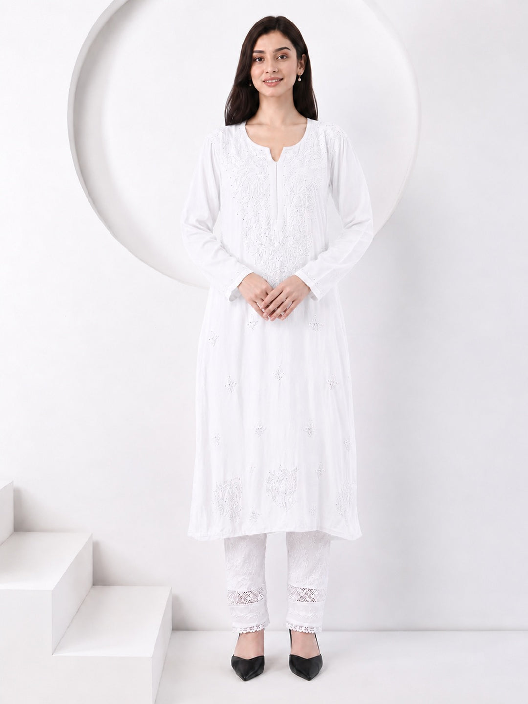 Falaq Chikankari Rayon Mukaish Straight Kurta