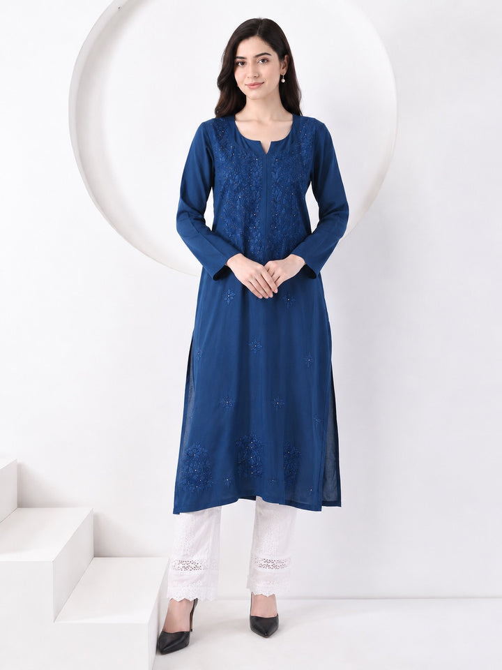 Falaq Chikankari Rayon Mukaish Straight Kurta