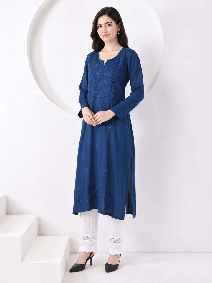 Falaq Chikankari Rayon Mukaish Straight Kurta