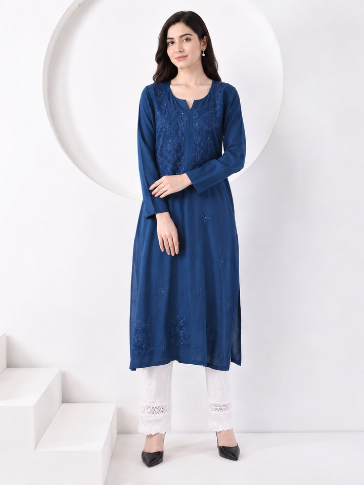 Falaq Chikankari Rayon Mukaish Straight Kurta