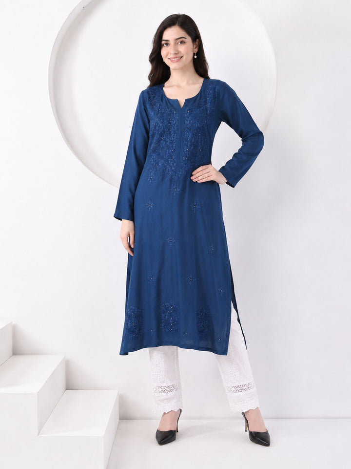 Falaq Chikankari Rayon Mukaish Straight Kurta