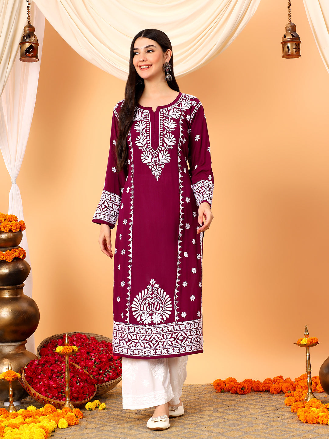 Gauri Modal Chikankari Premium Straight Kurta