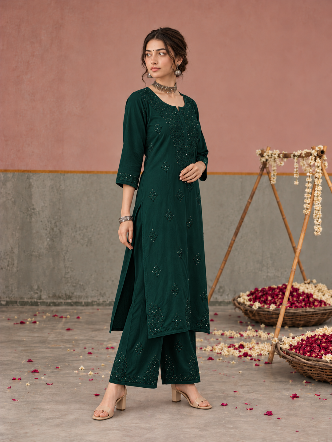 Avika Rayon Chikankari Mukaish Co-ord Set