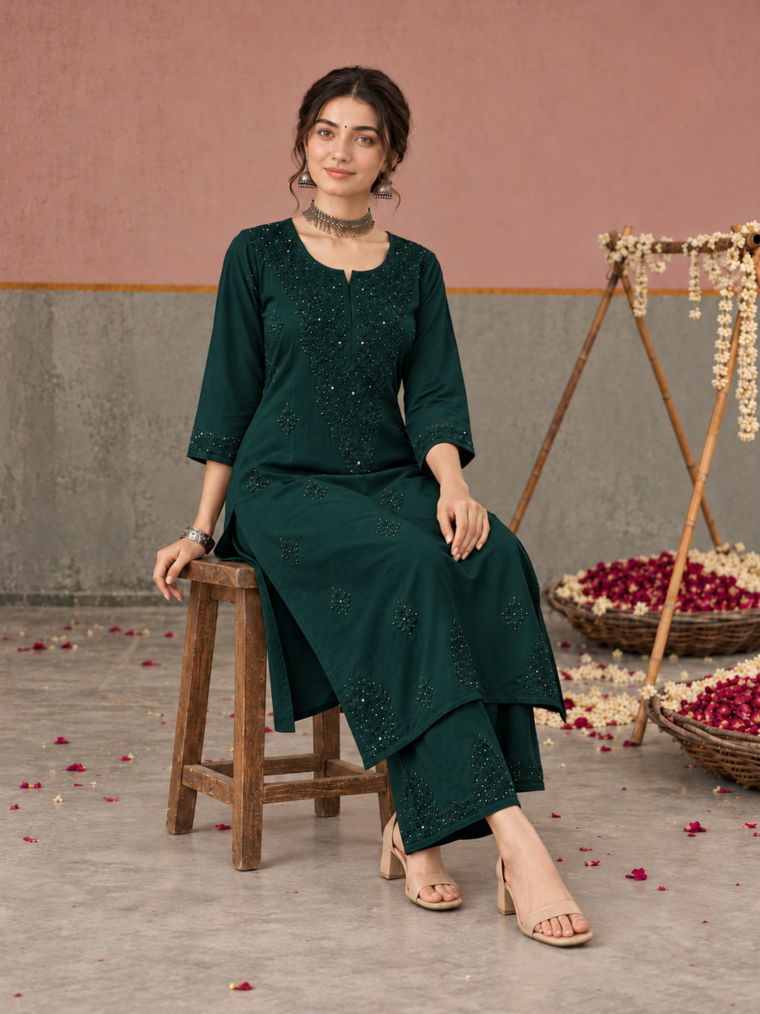 Avika Rayon Chikankari Mukaish Co-ord Set