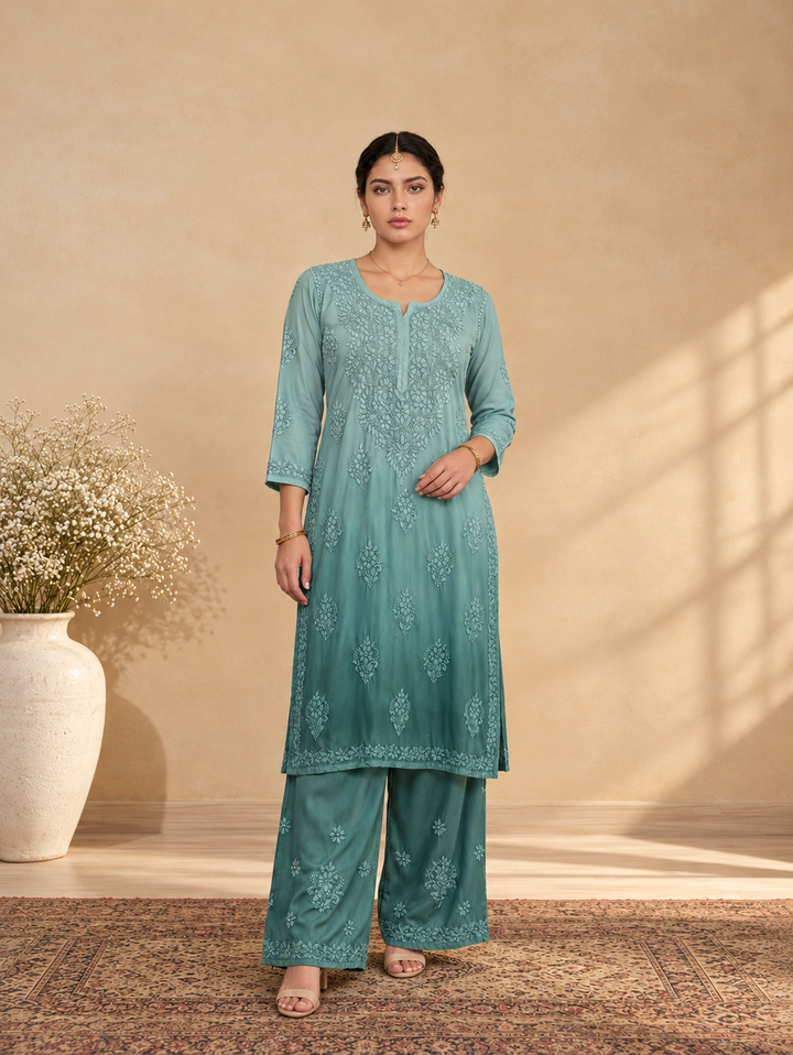 Ranjhana Modal Chikankari Ombre Co-ord Set