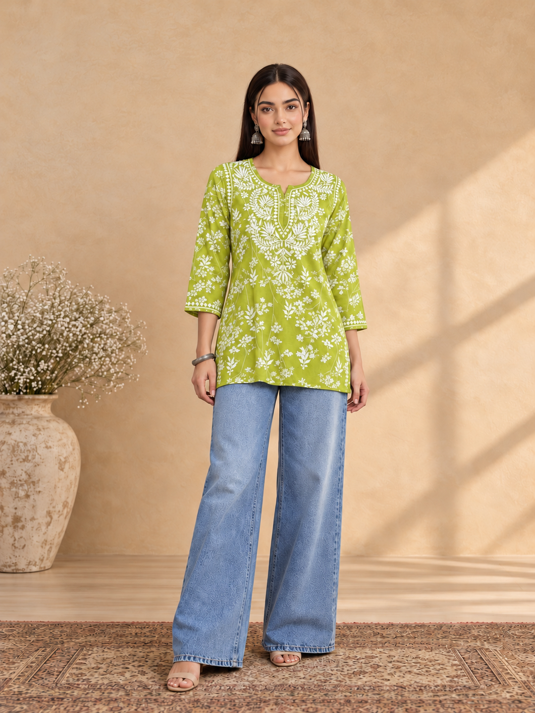 Zeba Chikankari Mulmul Short Kurti