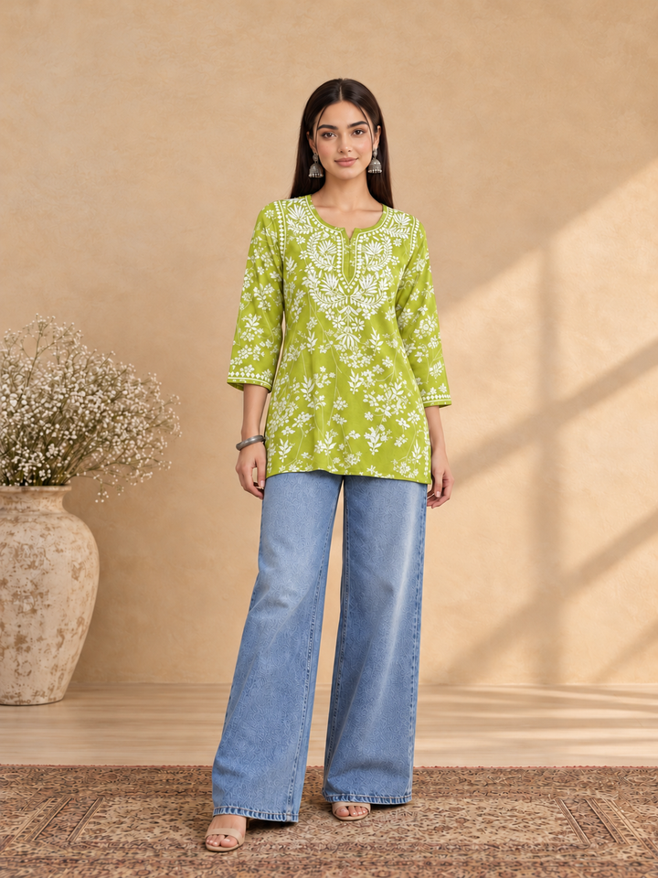 Zeba Chikankari Mulmul Short Kurti
