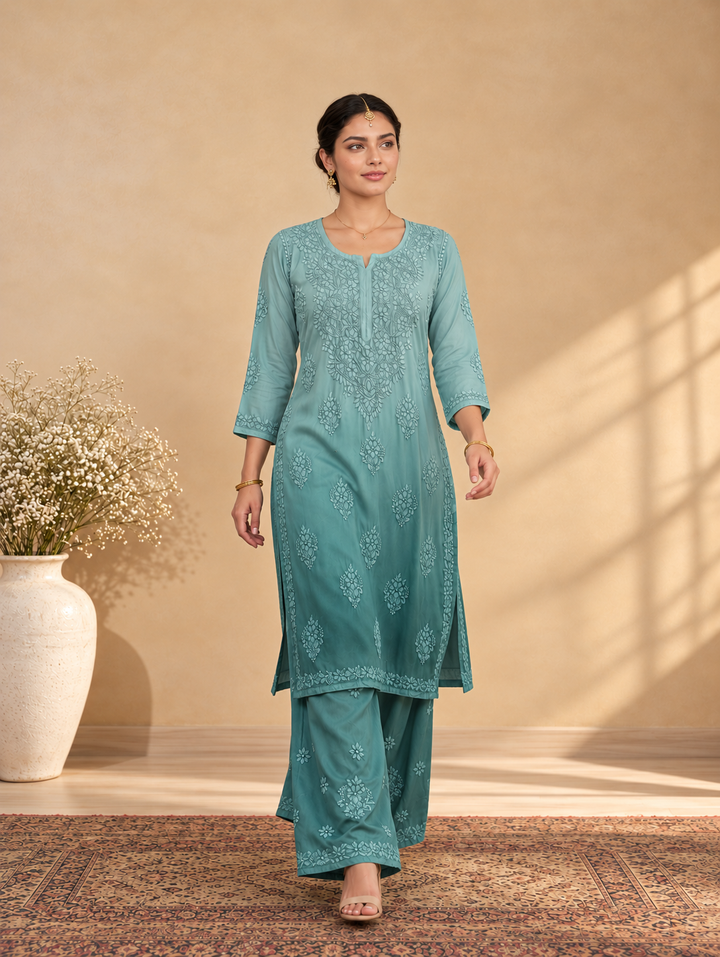 Ranjhana Modal Chikankari Ombre Co-ord Set
