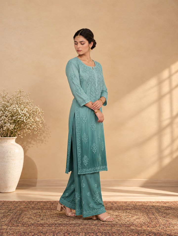 Ranjhana Modal Chikankari Ombre Co-ord Set