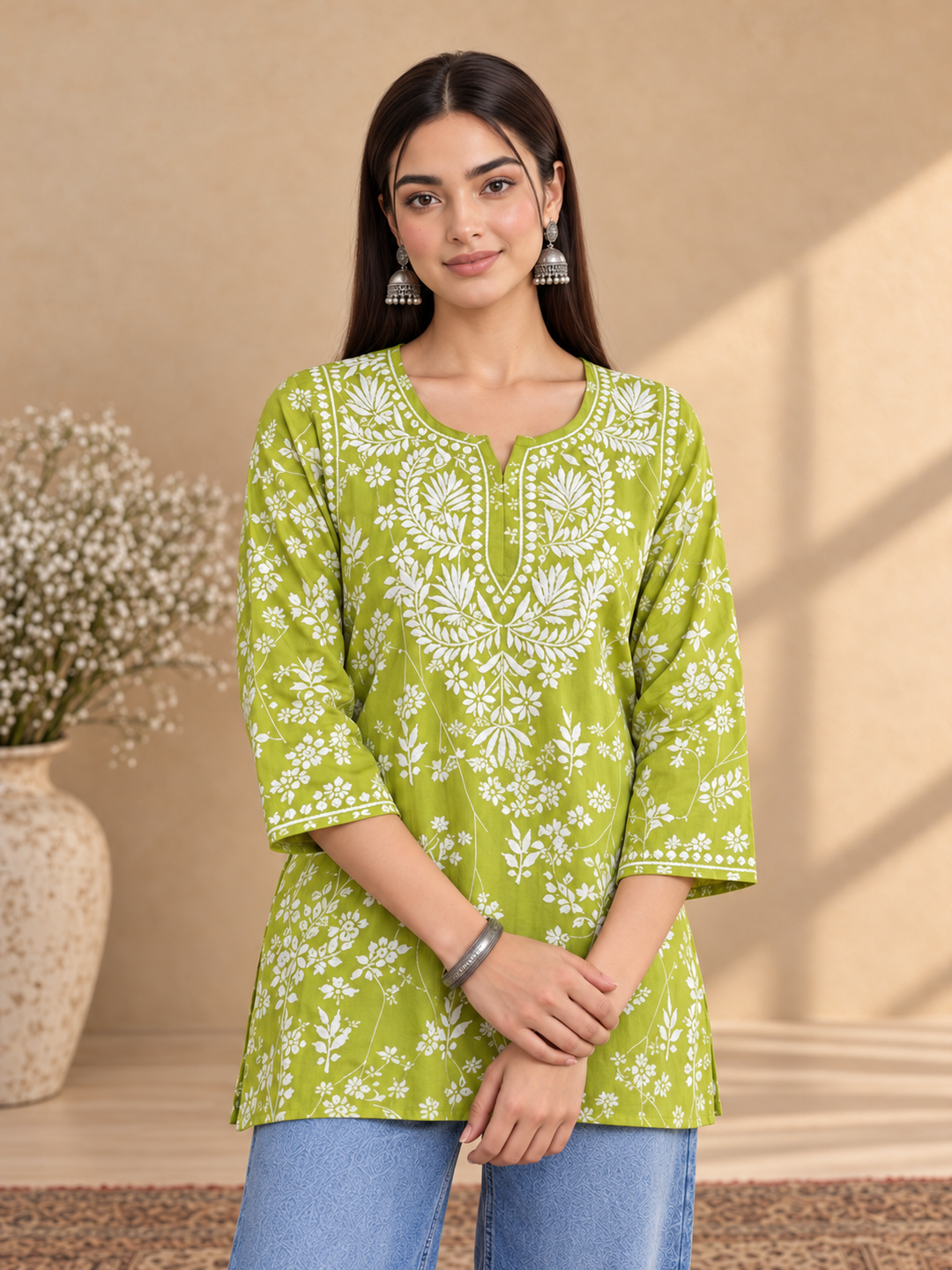Zeba Chikankari Mulmul Short Kurti