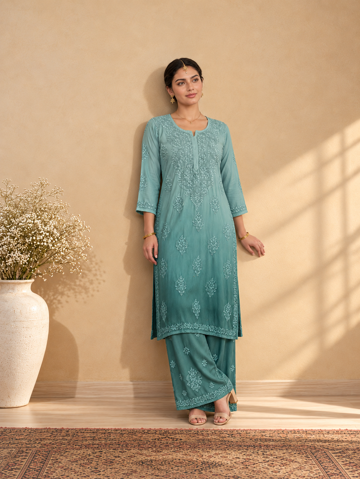 Ranjhana Modal Chikankari Ombre Co-ord Set