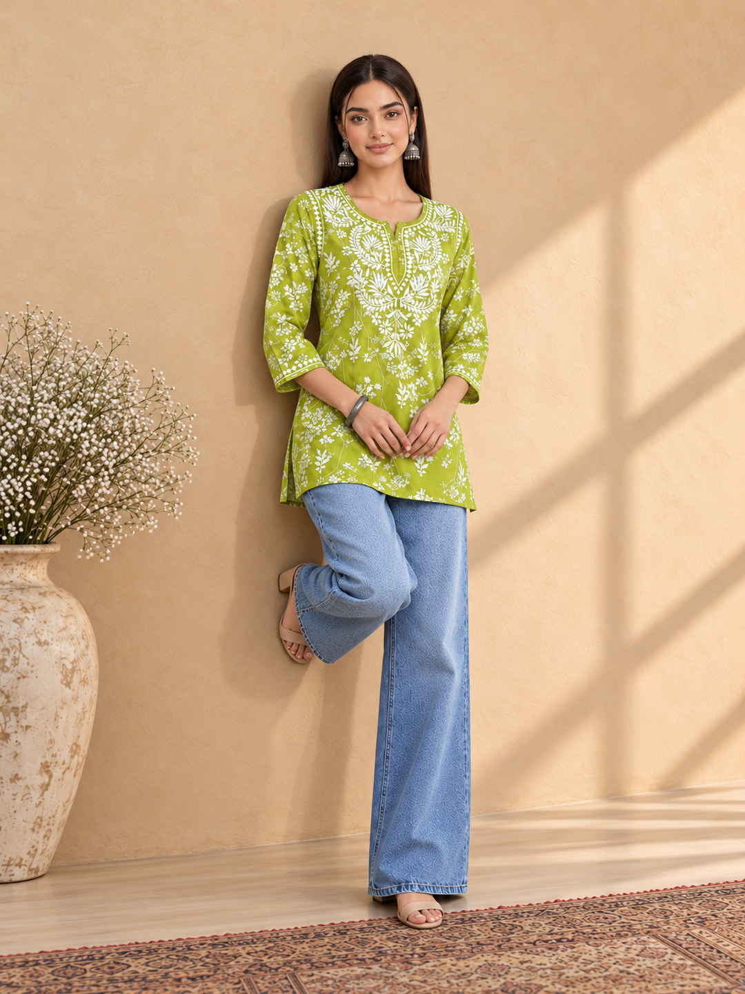 Zeba Chikankari Mulmul Short Kurti