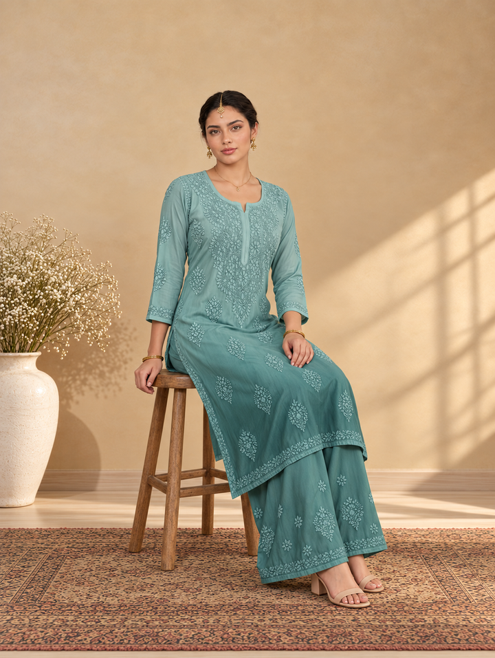 Ranjhana Modal Chikankari Ombre Co-ord Set