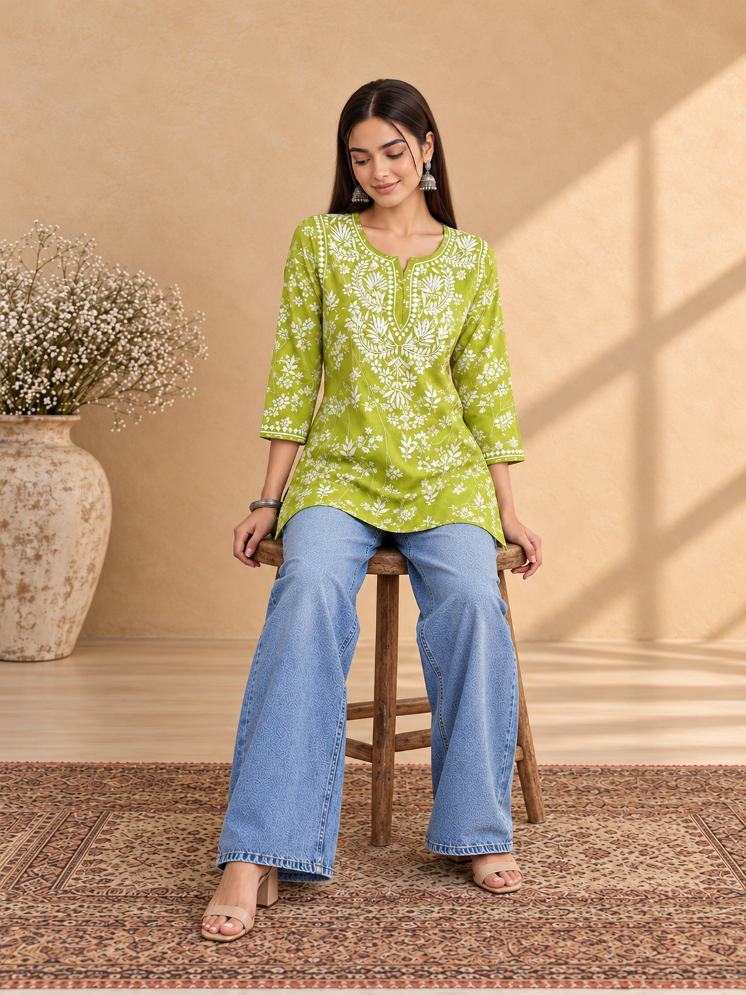 Zeba Chikankari Mulmul Short Kurti