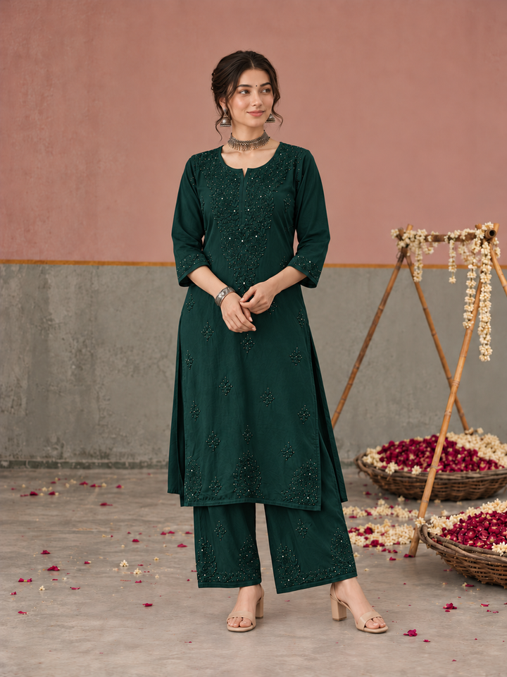 Avika Rayon Chikankari Mukaish Co-ord Set