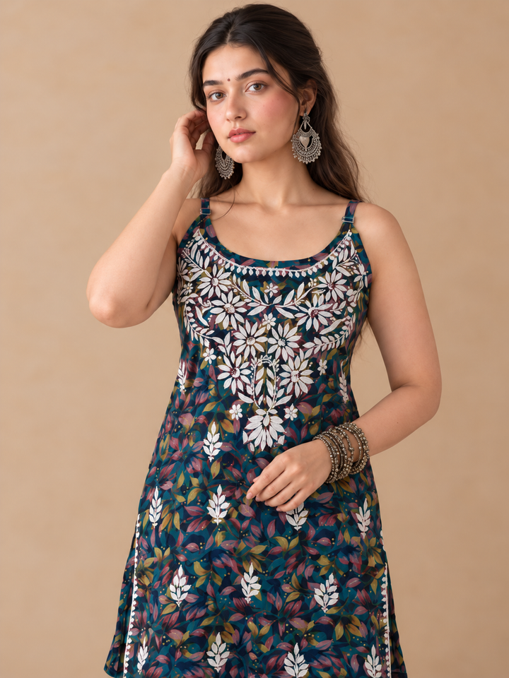 Juhi Short Mulmul Chikankari Strappy Kurti for Women
