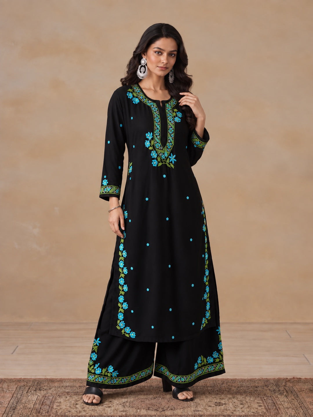 Hina Rayon Chikankari Rose Co-ord Set