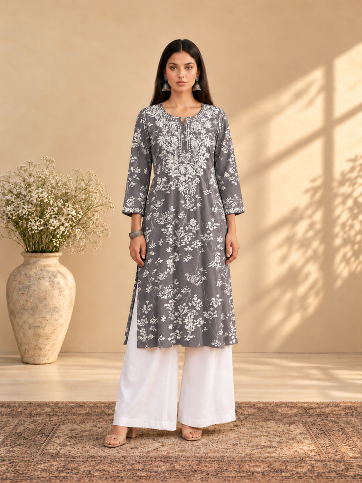 Zainab Chikankari Mulmul Straight Kurta