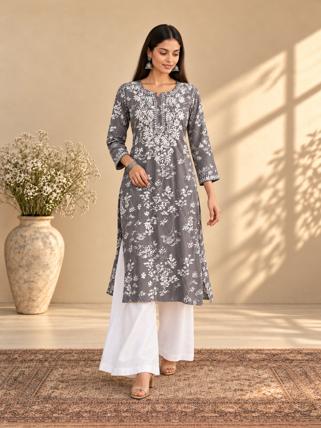 Zainab Chikankari Mulmul Straight Kurta