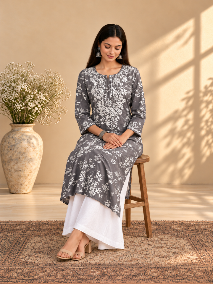 Zainab Chikankari Mulmul Straight Kurta