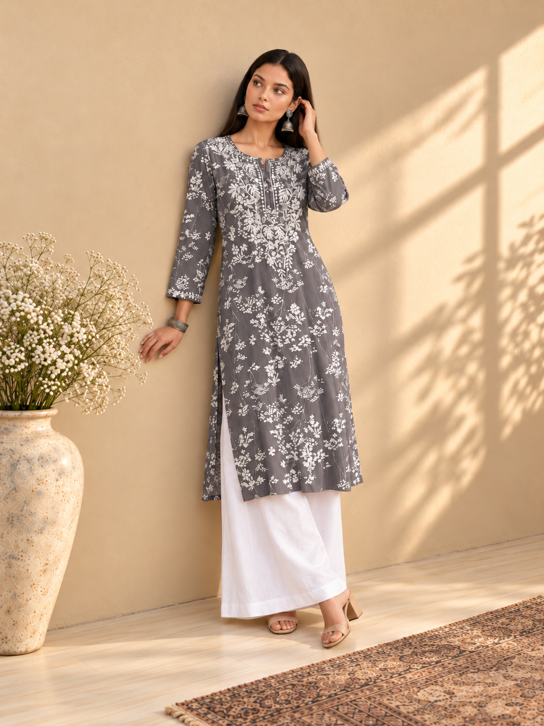 Zainab Chikankari Mulmul Straight Kurta