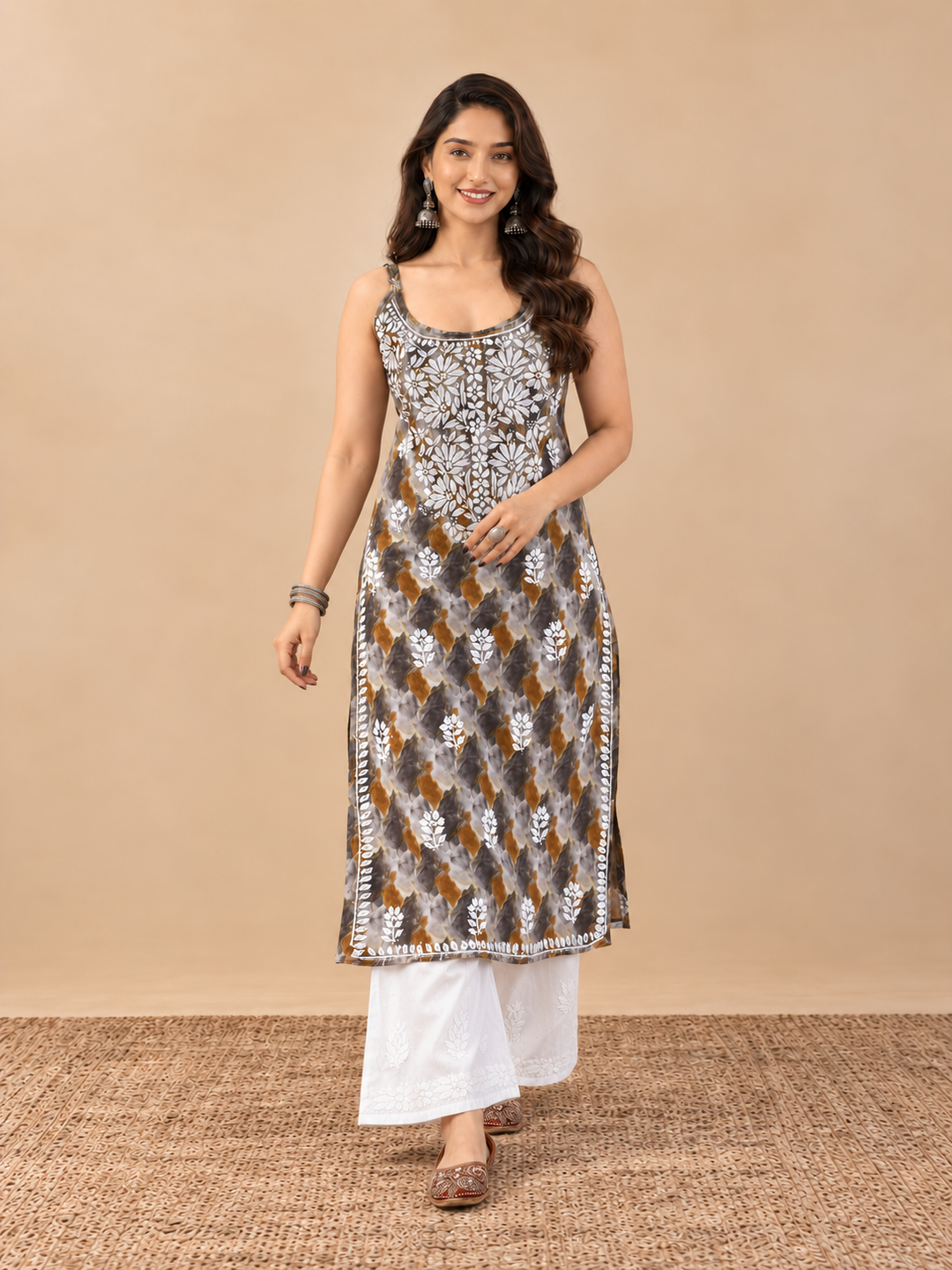 Chitra Mulmul Chikankari Strappy Straight Kurta