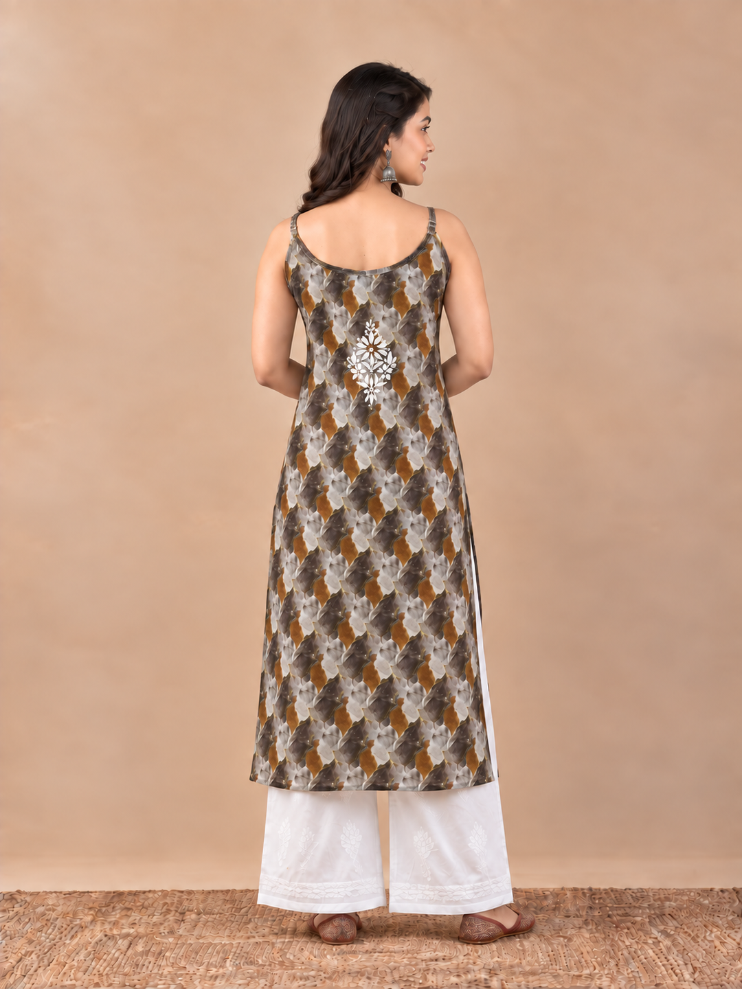 Chitra Mulmul Chikankari Strappy Straight Kurta