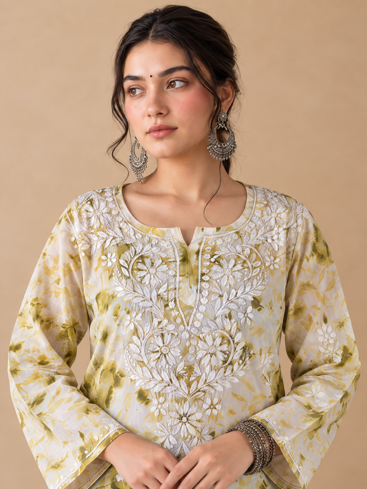 Vini Mulmul Print Chikankari Short Kurti