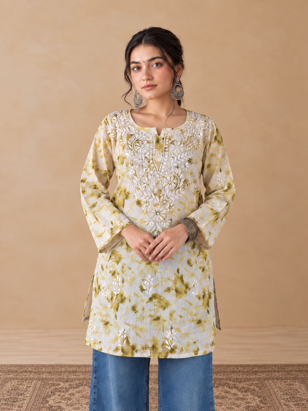 Vini Mulmul Print Chikankari Short Kurti