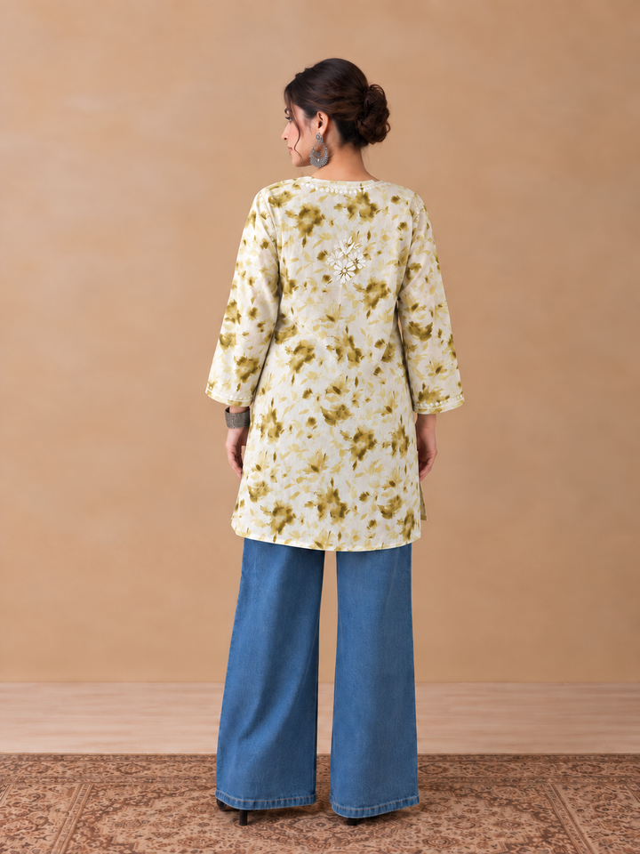 Vini Mulmul Print Chikankari Short Kurti