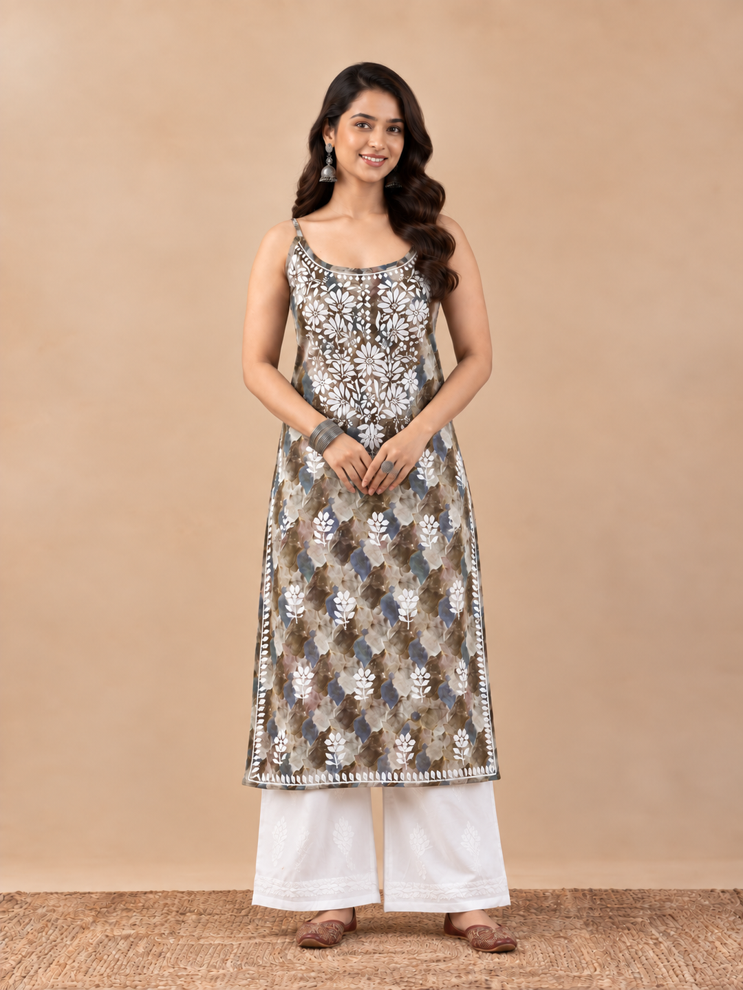 Chitra Mulmul Chikankari Strappy Straight Kurta