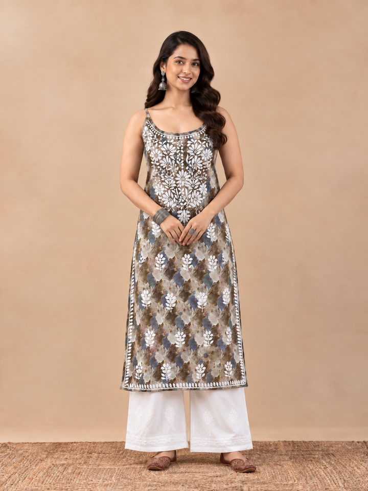 Chitra Mulmul Chikankari Strappy Straight Kurta