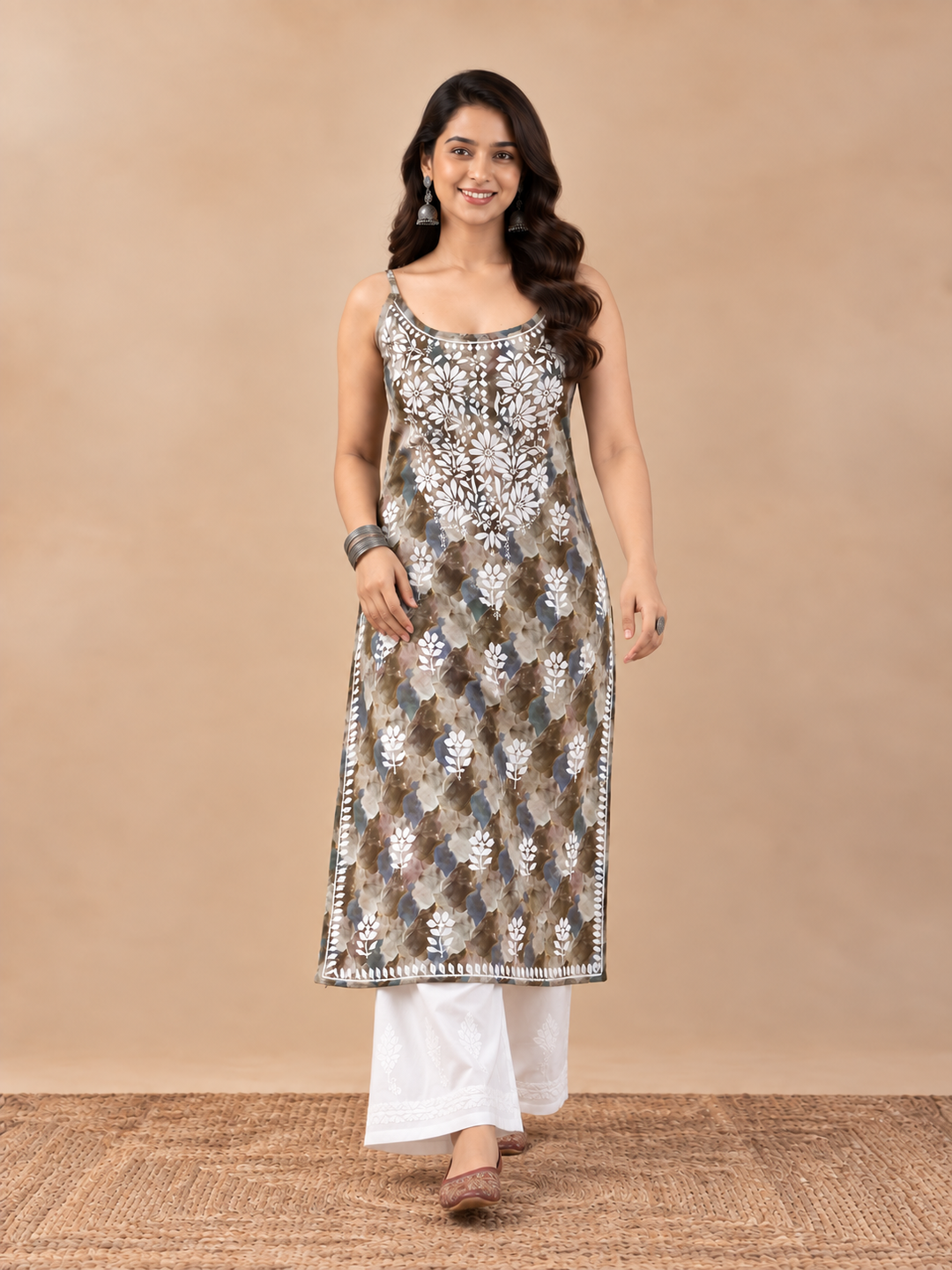 Chitra Mulmul Chikankari Strappy Straight Kurta