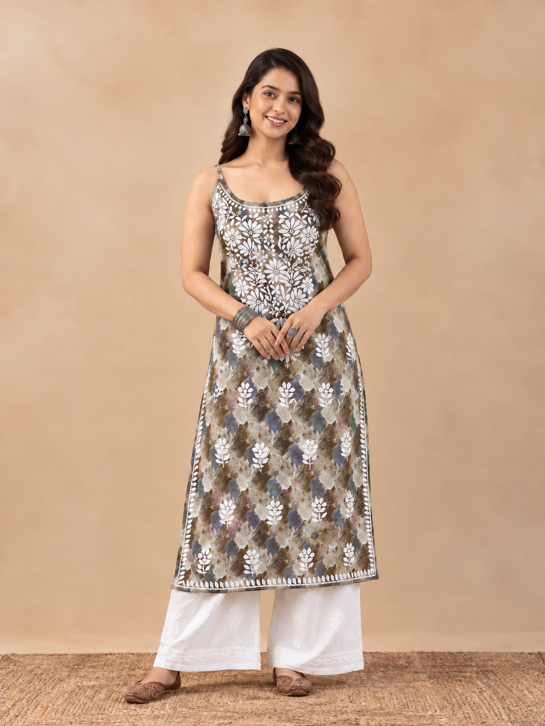 Chitra Mulmul Chikankari Strappy Straight Kurta