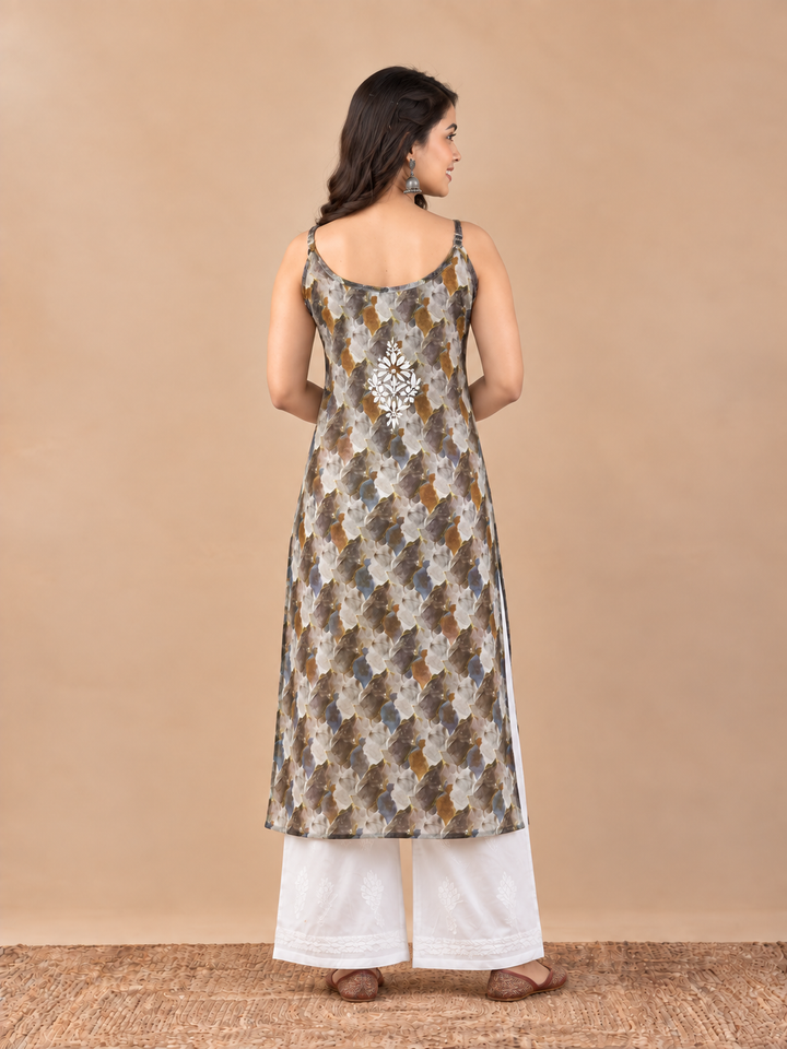 Chitra Mulmul Chikankari Strappy Straight Kurta